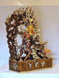 Buddhist Handmade Statue Of Gyalpo Gesar, [silver And Chocolate Oxidized], [face Painted]