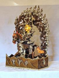 Buddhist Handmade Statue Of Gyalpo Gesar, [silver And Chocolate Oxidized], [face Painted]
