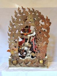 Buddhist Handmade Statue Of Gyalpo Gesar, [silver And Chocolate Oxidized], [face Painted]