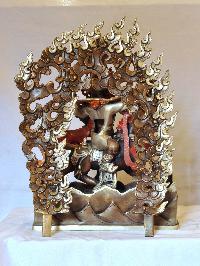 Buddhist Handmade Statue Of Gyalpo Gesar, [silver And Chocolate Oxidized], [face Painted]
