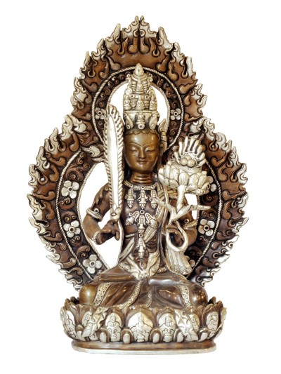 Buddhist Handmade Statue Of [name Not Sure], [silver And Chocolate Oxidized]