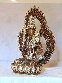 Buddhist Handmade Statue Of [name Not Sure], [silver And Chocolate Oxidized]