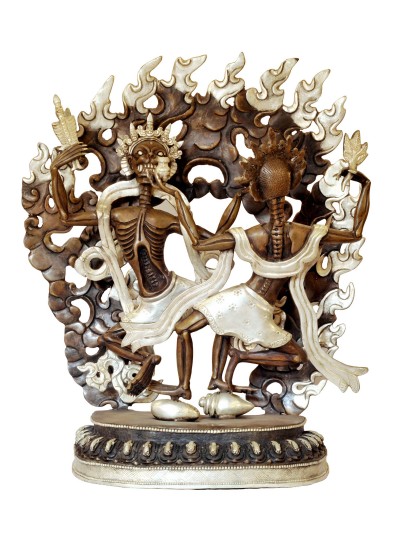 Buddhist Handmade Statue Of Citipati, [silver And Chocolate Oxidized]