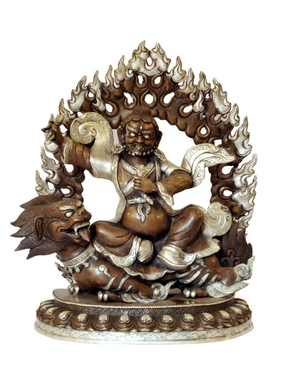 Buddhist Handmade Statue Of Dorje Legpa, [silver And Chocolate Oxidized]