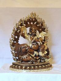 Buddhist Handmade Statue Of Dorje Legpa, [silver And Chocolate Oxidized]