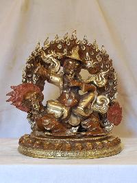 Buddhist Handmade Statue Of Dorje Legpa, [silver And Chocolate Oxidized]