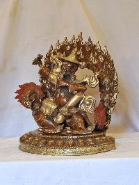 Buddhist Handmade Statue Of Dorje Legpa, [silver And Chocolate Oxidized]