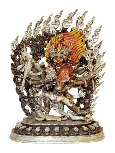 Buddhist Handmade Statue Of Hegriva, [silver And Chocolate Oxidized]