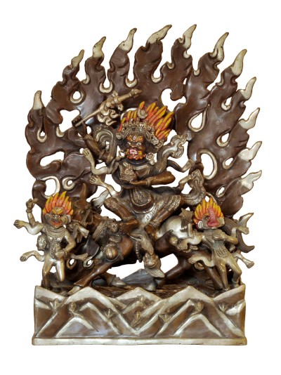 Buddhist Handmade Statue Of Palden Lahmo, [silver And Chocolate Oxidized]