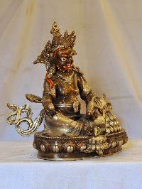 Buddhist Handmade Statue Of Yellow Jambhala, [silver And Chocolate Oxidized]