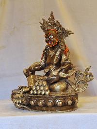 Buddhist Handmade Statue Of Yellow Jambhala, [silver And Chocolate Oxidized]