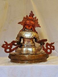 Buddhist Handmade Statue Of Yellow Jambhala, [silver And Chocolate Oxidized]