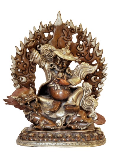 Buddhist Handmade Statue Of Dorje Legpa, [silver And Chocolate Oxidized]