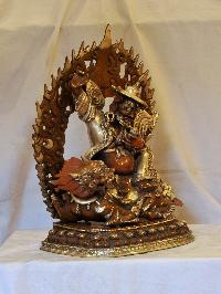 Buddhist Handmade Statue Of Dorje Legpa, [silver And Chocolate Oxidized]