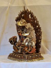 Buddhist Handmade Statue Of Dorje Legpa, [silver And Chocolate Oxidized]