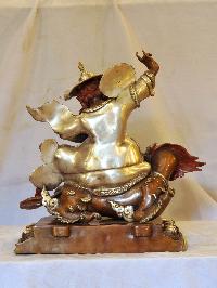 Buddhist Handmade Statue Of Dorje Legpa, [silver And Chocolate Oxidized]