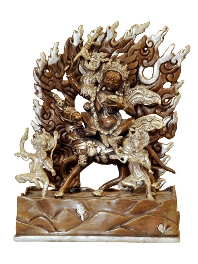 Buddhist Handmade Statue Of Palden Lahmo, [silver And Chocolate Oxidized]