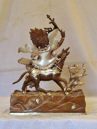 Buddhist Handmade Statue Of Palden Lahmo, [silver And Chocolate Oxidized]