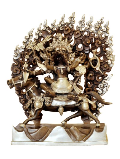 Buddhist Handmade Statue Of Tibetan Protector God, [silver And Chocolate Oxidized]
