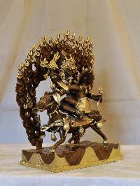 Buddhist Handmade Statue Of Tibetan Protector God, [silver And Chocolate Oxidized]