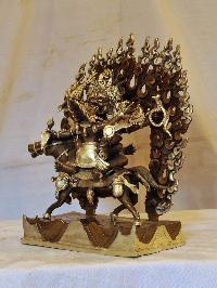 Buddhist Handmade Statue Of Tibetan Protector God, [silver And Chocolate Oxidized]