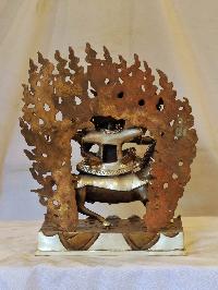 Buddhist Handmade Statue Of Tibetan Protector God, [silver And Chocolate Oxidized]