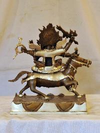 Buddhist Handmade Statue Of Tibetan Protector God, [silver And Chocolate Oxidized]