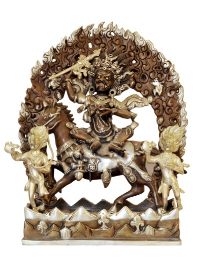 Buddhist Handmade Statue Of Palden Lahmo, [silver And Chocolate Oxidized]