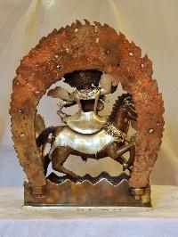 Buddhist Handmade Statue Of Palden Lahmo, [silver And Chocolate Oxidized]