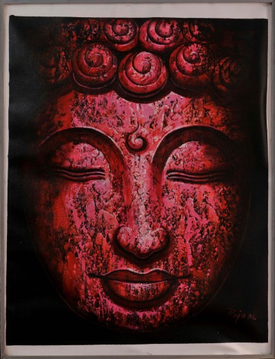 Meditation Buddha Abstract Canvas Painting, [oil Colour Painting], Bhaktapur Art, [black And Red]