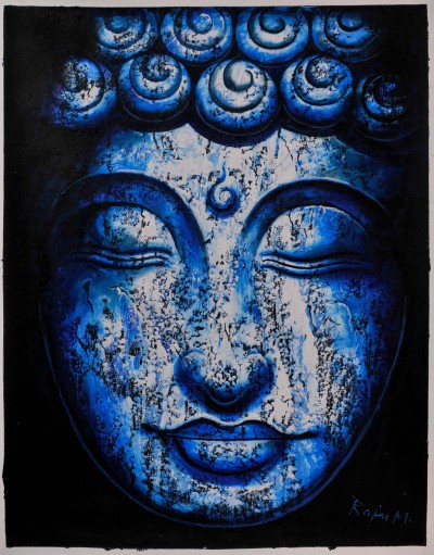 Meditation Buddha [oil Colour Painting], Bhaktapur Art, [black And Blue]