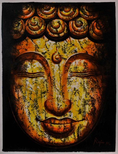 Meditation Buddha [oil Colour Painting], [black And Yellow], Bhaktapur Art