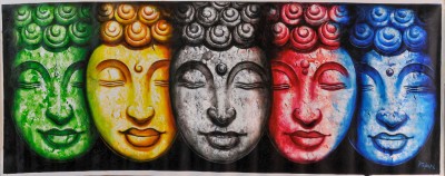 Meditation Buddhas [oil Colour Painting], [green,yellow,white,red And Blue], Bhaktapur Art