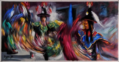 Tibetan Cultural Dance [textured Oil Colour Painting], Bhaktapur Art