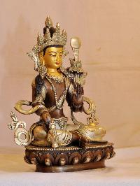 Buddhist Handmade Statue Of 21 Tara, [face Painted], [silver And Chocolate Oxidized]
