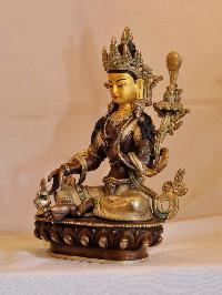 Buddhist Handmade Statue Of 21 Tara, [face Painted], [silver And Chocolate Oxidized]