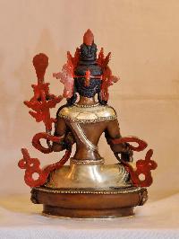 Buddhist Handmade Statue Of 21 Tara, [face Painted], [silver And Chocolate Oxidized]
