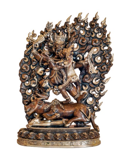 Buddhist Handmade Statue Of Yamantaka Shakti Or Consort, [silver And Chocolate Oxidized], Megasambhara, Vajrabhairava Heruka