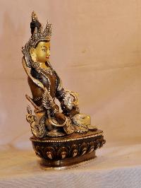 Buddhist Handmade Statue Of [name Ksitigarbha - Bodhisattva], [face Painted], [silver And Chocolate Oxidized]