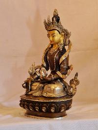 Buddhist Handmade Statue Of [name Ksitigarbha - Bodhisattva], [face Painted], [silver And Chocolate Oxidized]