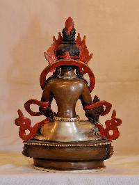 Buddhist Handmade Statue Of [name Ksitigarbha - Bodhisattva], [face Painted], [silver And Chocolate Oxidized]