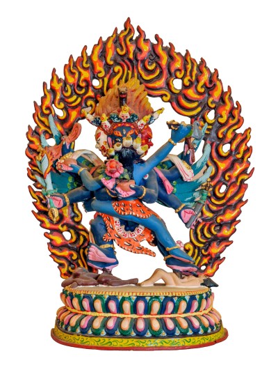 Buddhist Handmade Statue Of Hayagriva, [traditional Color Finishing]