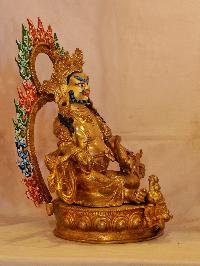 Buddhist Handmade Statue Of Yellow Jambhala, [face Painted], [gold Plated]