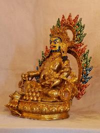 Buddhist Handmade Statue Of Yellow Jambhala, [face Painted], [gold Plated]