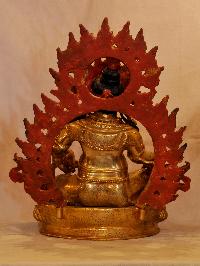 Buddhist Handmade Statue Of Yellow Jambhala, [face Painted], [gold Plated]