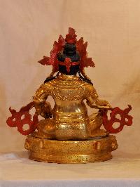 Buddhist Handmade Statue Of Yellow Jambhala, [face Painted], [gold Plated]