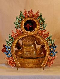 Buddhist Handmade Statue Of Yellow Jambhala, [face Painted], [gold Plated]