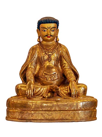 Buddhist Handmade Statue Of Marpa Lotsawa, [face Painted], [gold Plated]