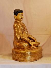 Buddhist Handmade Statue Of Marpa Lotsawa, [face Painted], [gold Plated]