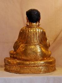 Buddhist Handmade Statue Of Marpa Lotsawa, [face Painted], [gold Plated]